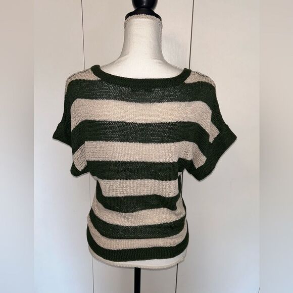 WD.NY green/tan striped short-sleeve knit top size small - Picture 3 of 7